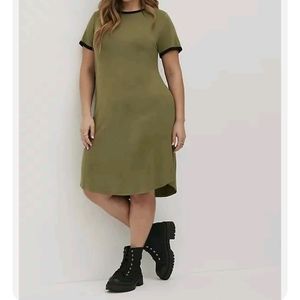 Torrid Green & Black Ringer Super Soft Tee Shirt Dress Size 3X 22/24 NWT